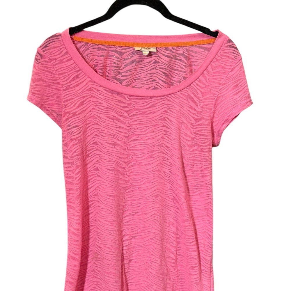 Grane Fuchsia Zebra Print Burnout Sheer Knit Scoop Neck Tee Top Juniors L